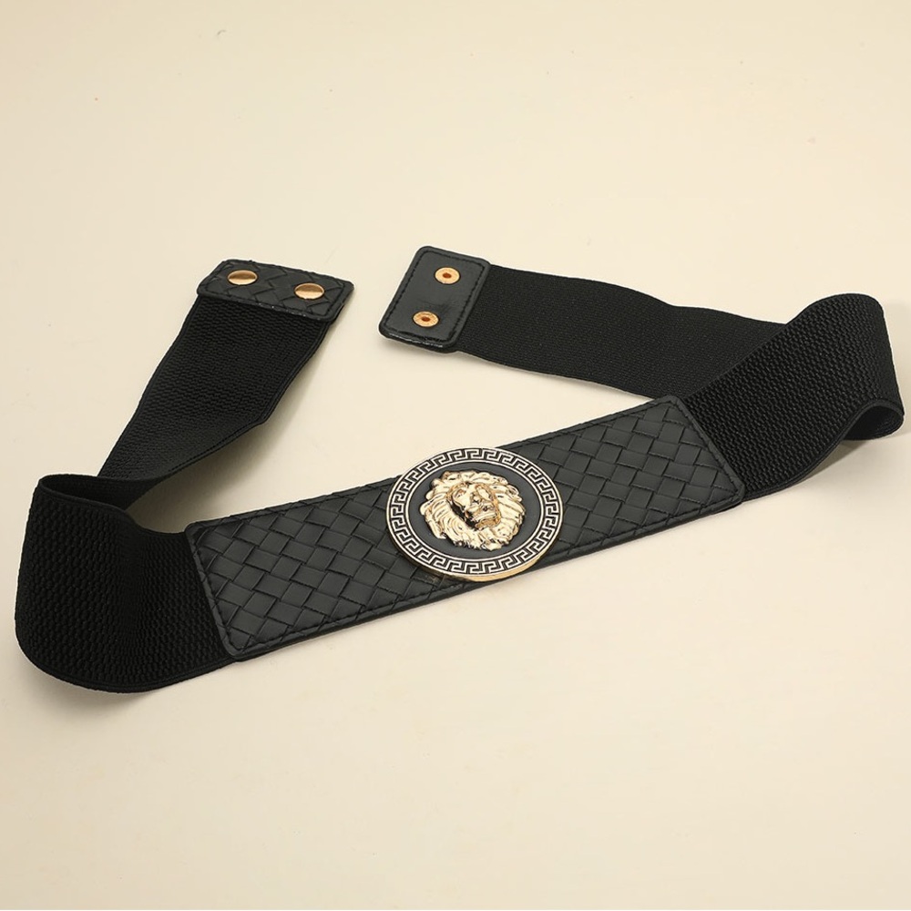 Black & Gold Lion Accent Elastic Statement Belt